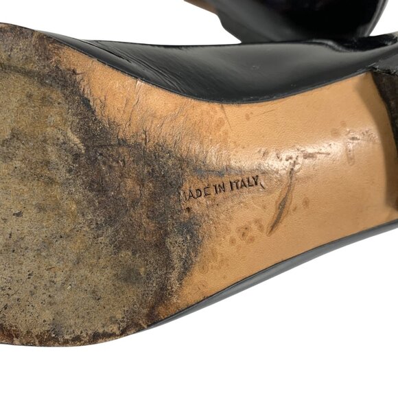 Salvatore Ferragamo Black Patent Leather Suede Loafers Flats Gold Logo SZ 6.5 B - Picture 11 of 12